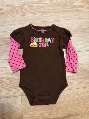 Birthday Girl Brown & Pink Layered-Look One-Piece Onesie